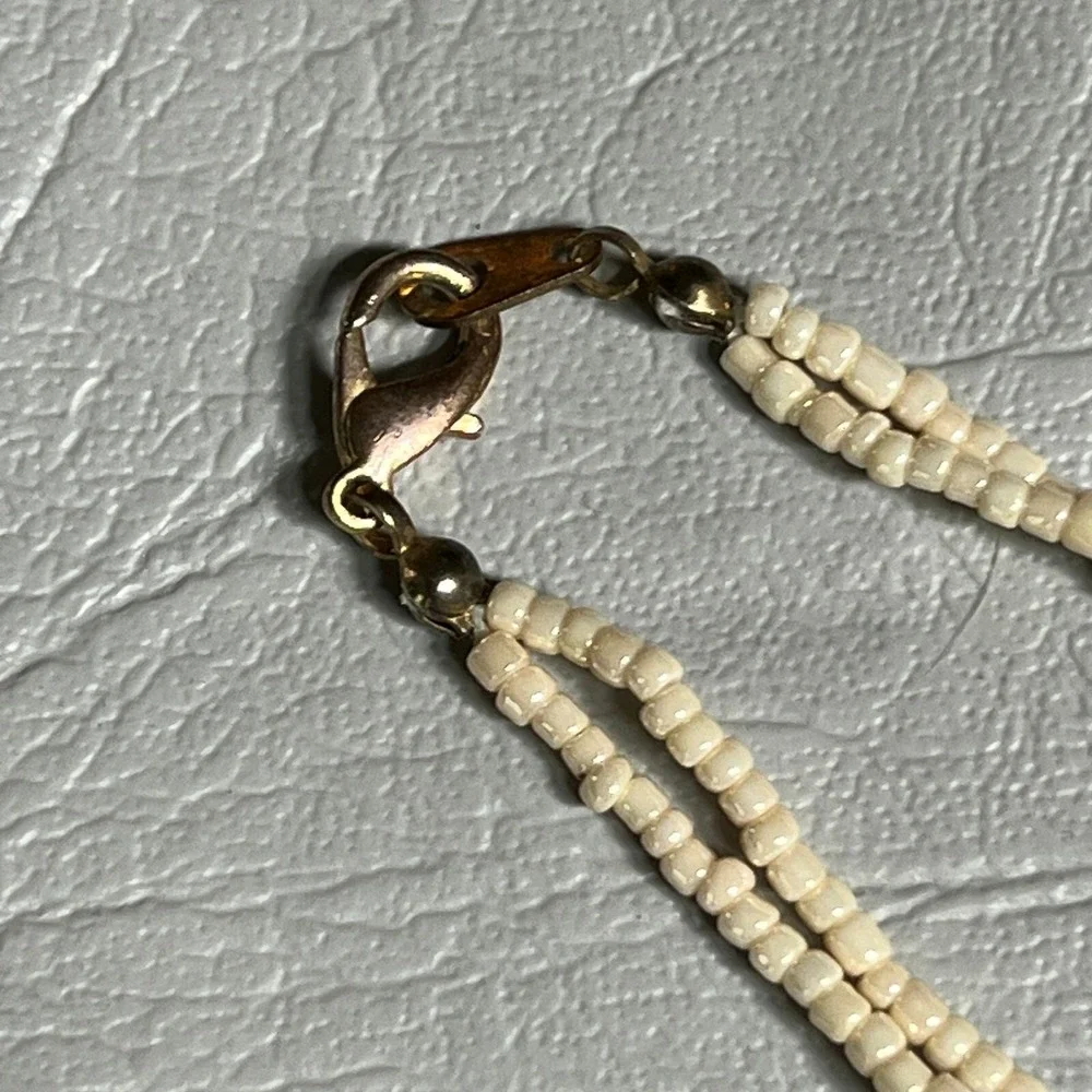 Vintage Cream Brown Necklace‎ Double Strand Marbled Glass Acrylic Beads